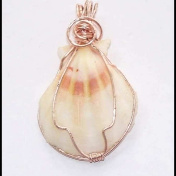 New Natural Scallop SeaShell Pendant Handwrapped 2" White & Shades of Orange - Picture 1 of 3